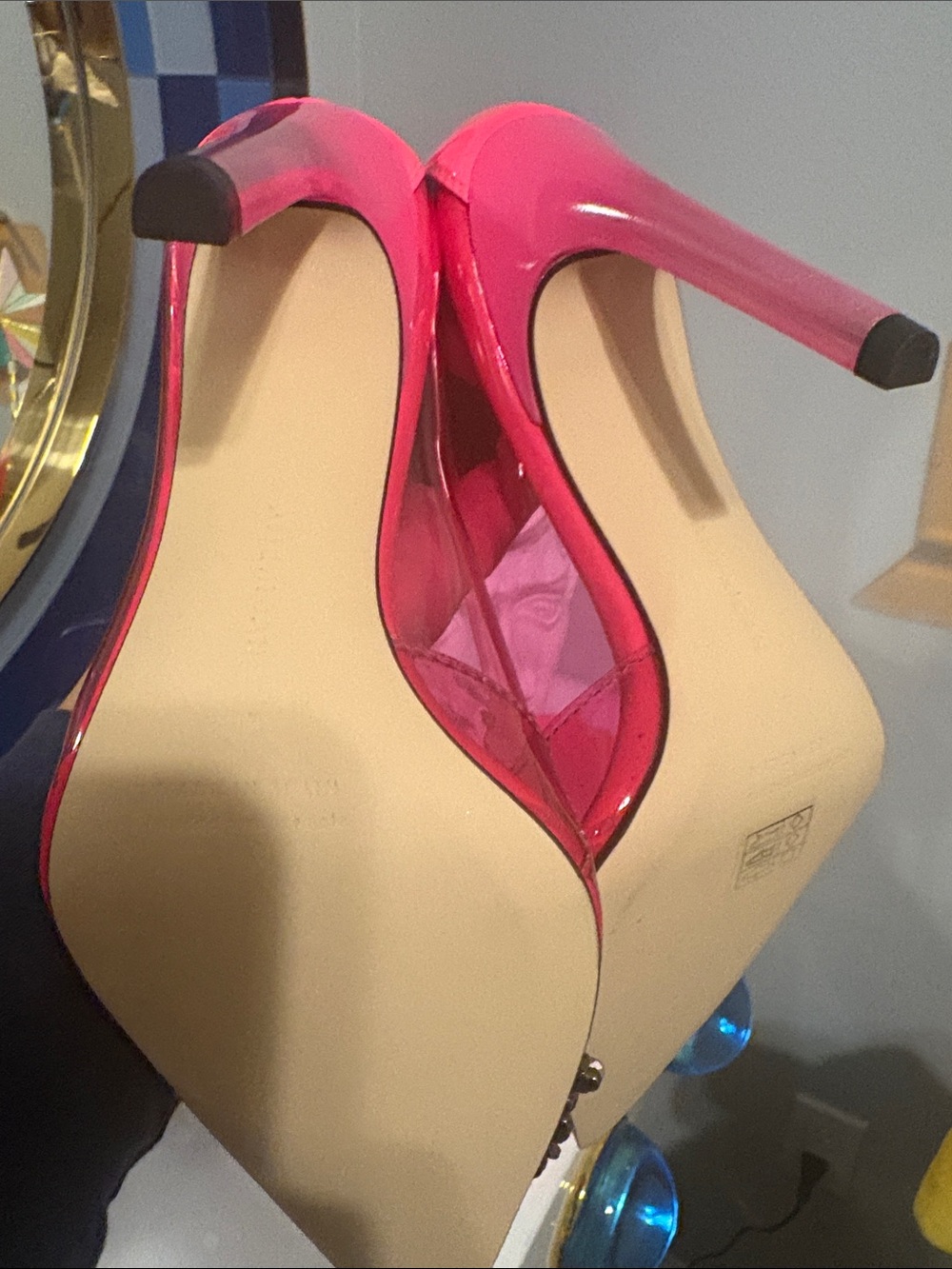Good American Hot Pink Patent Pointed Toe Pumps with Pink Gem Buckles - Picture 4 of 5